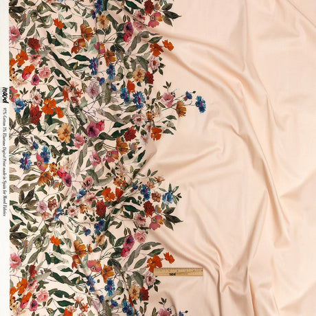 Stretch Cotton Sateen - Pink and Multicolor Floral Border - Adagio Print - Mood Exclusive Viso Collection