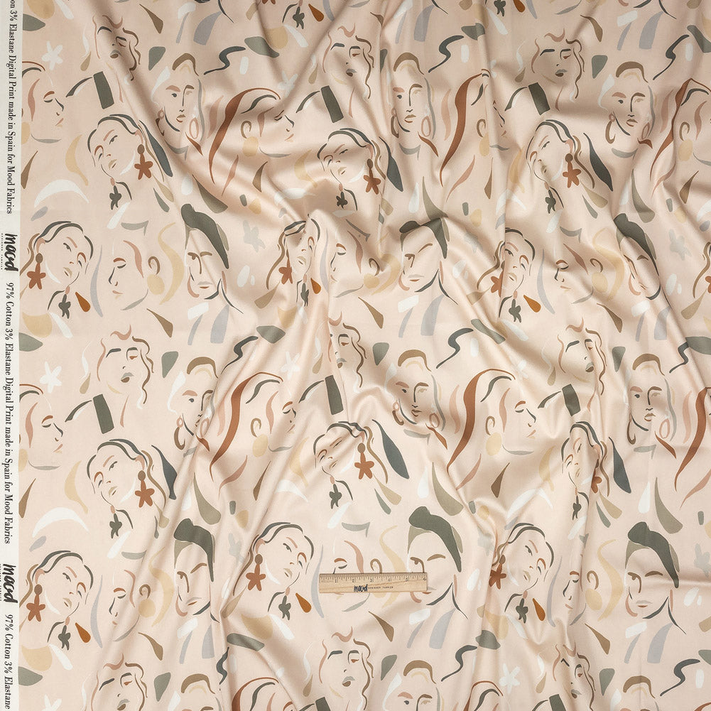 Stretch Cotton Sateen - Pink and Gray Faces - Le Muse Print - Mood Exclusive Viso Collection