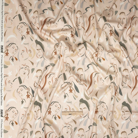 Stretch Cotton Sateen - Pink and Gray Faces - Le Muse Print - Mood Exclusive Viso Collection