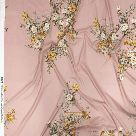 Cotton Voile - Pink, Yellow and White Rose Sprays - Bella Verona Print - Mood Exclusive Viso Collection