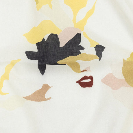 Cotton Voile - White and Yellow Floral and Faces - La Donna Print - Mood Exclusive Viso Collection