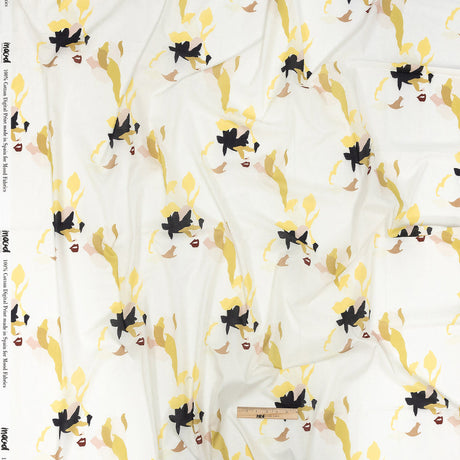 Cotton Voile - White and Yellow Floral and Faces - La Donna Print - Mood Exclusive Viso Collection
