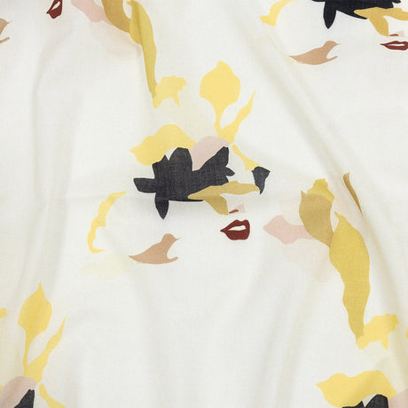 Cotton Voile - White and Yellow Floral and Faces - La Donna Print - Mood Exclusive Viso Collection