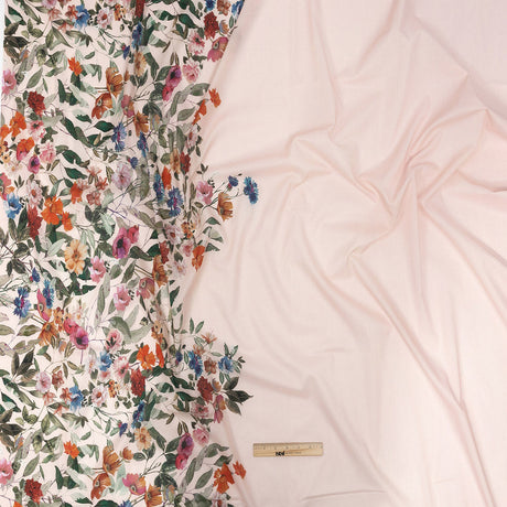 Cotton Voile - Pink and Multicolor Floral Border - Adagio Print - Mood Exclusive Viso Collection