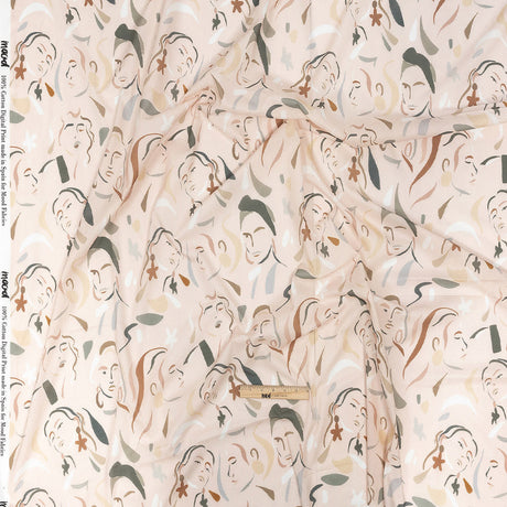 Cotton Voile - Pink and Gray Faces - Le Muse Print - Mood Exclusive Viso Collection