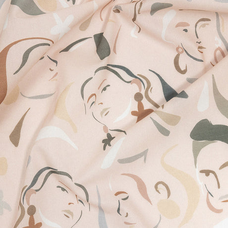 Cotton Voile - Pink and Gray Faces - Le Muse Print - Mood Exclusive Viso Collection
