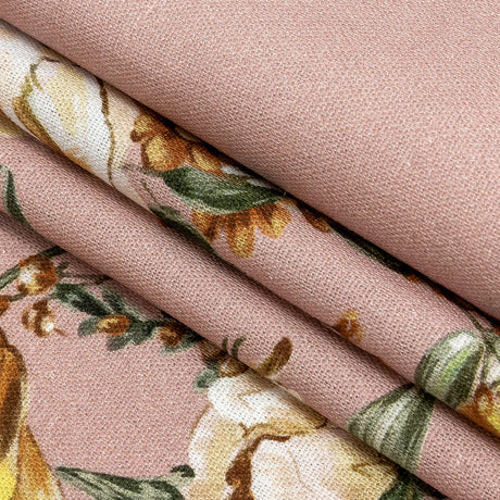 Linen and Rayon Woven - Pink, Yellow and White Rose Sprays - Bella Verona Print - Mood Exclusive Viso Collection