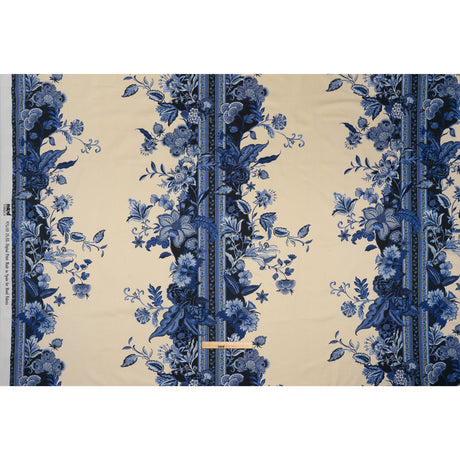 Stretch Cotton Sateen - Blue Floral Stripes - Mood Exclusive Palazzo dei Fiori Print