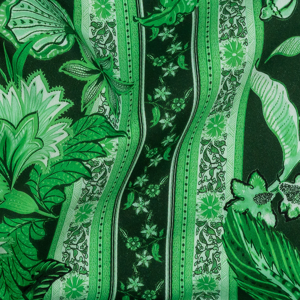 Stretch Cotton Sateen - Kelly Green Floral Stripes - Mood Exclusive Palazzo dei Fiori Print