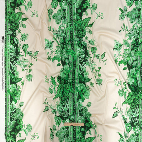 Stretch Cotton Sateen - Kelly Green Floral Stripes - Mood Exclusive Palazzo dei Fiori Print
