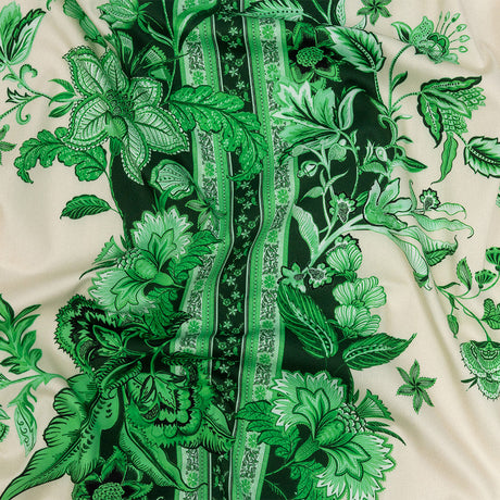 Stretch Cotton Sateen - Kelly Green Floral Stripes - Mood Exclusive Palazzo dei Fiori Print