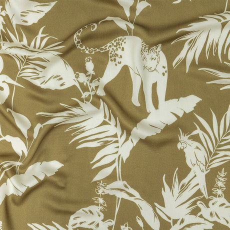 Rayon Challis - Olive Animals and Leaves - Understory Samba Print - Mood Exclusive Rio Collection