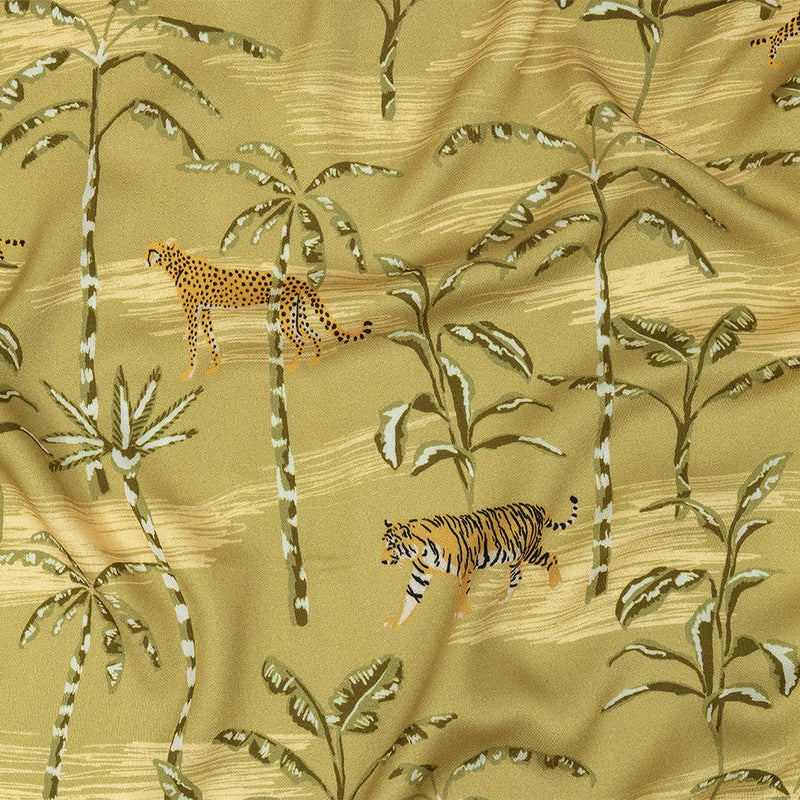 Rayon Challis - Palm Trees and Big Cats - Cerrado Print - Mood Exclusive Rio Collection