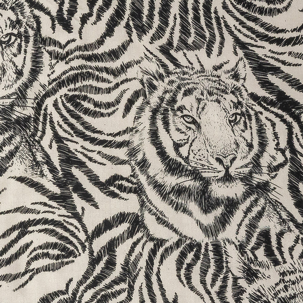 Rayon Challis Panel - Black and White Tigers - Smiling Peril Print - Mood Exclusive Rio Collection