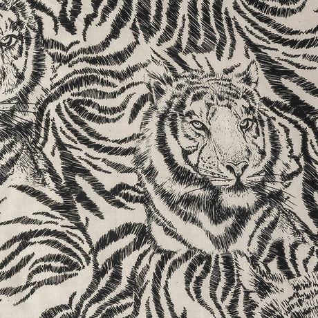 Rayon Challis Panel - Black and White Tigers - Smiling Peril Print - Mood Exclusive Rio Collection