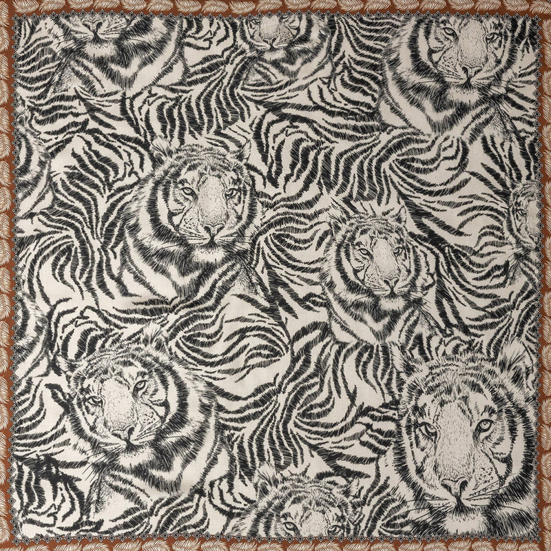 Rayon Challis Panel - Black and White Tigers - Smiling Peril Print - Mood Exclusive Rio Collection
