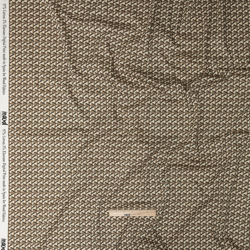 Stretch Cotton Sateen - Olive Geometric - Maloca Print - Mood Exclusive Rio Collection