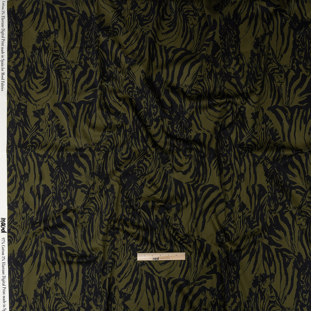 Stretch Cotton Sateen - Olive Zebras and Stripes - Marajo Print - Mood Exclusive Rio Collection