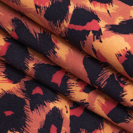Stretch Cotton Sateen - Pink and Orange Leopard Spots - Tijuca Sunrise Print - Mood Exclusive Rio Collection