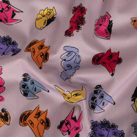 Stretch Cotton Sateen - Lilac and Rainbow Dog Doodles - TREATS Print - Mood Exclusive Sugar Collection