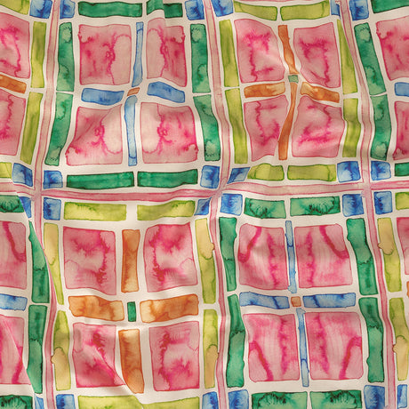 Stretch Cotton Sateen - Rainbow Watercolor Plaid - Jujube Jubilee Print - Mood Exclusive Sugar Collection