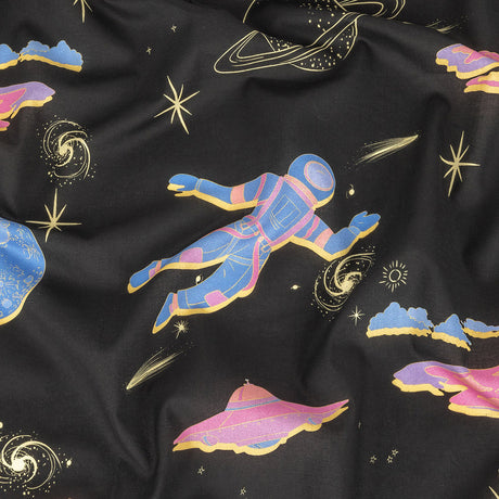 Cotton Voile - Black, Pink and Blue Astronauts in Space - Sweet Dreams Print - Mood Exclusive Sugar Collection