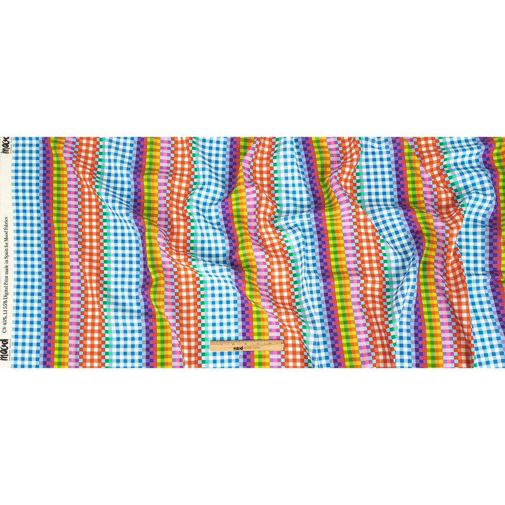 Linen and Rayon Woven - Rainbow Checkers - Picnic Patisserie Print - Mood Exclusive Sugar Collection