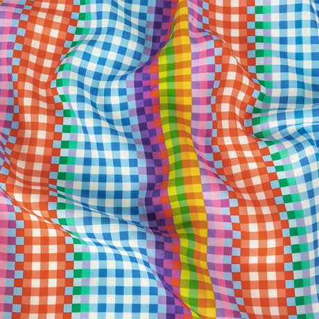 Linen and Rayon Woven - Rainbow Checkers - Picnic Patisserie Print - Mood Exclusive Sugar Collection