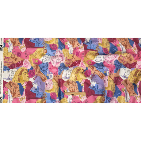 Linen and Rayon Woven - Rainbow Self Care Illustrations - Eating Bon Bons Print - Mood Exclusive Sugar Collection
