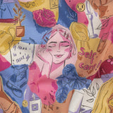 Linen and Rayon Woven - Rainbow Self Care Illustrations - Eating Bon Bons Print - Mood Exclusive Sugar Collection