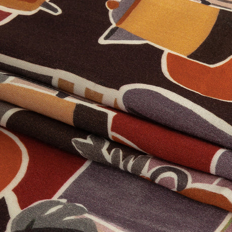 Rayon Challis - Purple and Orange Plants and Furniture - Peaceful Waking Print - Mood Exclusive Wisteria Collection