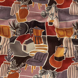 Rayon Challis - Purple and Orange Plants and Furniture - Peaceful Waking Print - Mood Exclusive Wisteria Collection