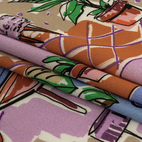 Rayon Challis - Multicolor Indoor Spaces - Where You're Planted Print - Mood Exclusive Wisteria Collection