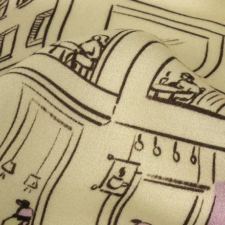 Rayon Challis - Multicolor Streetscapes and Trees - Growing Roots Print - Mood Exclusive Wisteria Collection
