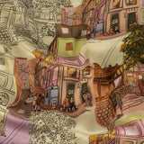Rayon Challis - Multicolor Streetscapes and Trees - Growing Roots Print - Mood Exclusive Wisteria Collection