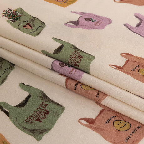 Rayon Challis - Purple, Yellow and Green Shopping Bags - Come Again Soon Print - Mood Exclusive Wisteria Collection