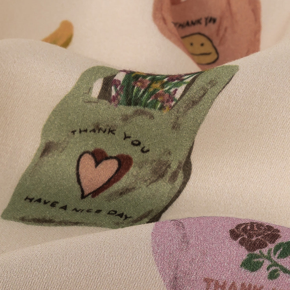 Rayon Challis - Purple, Yellow and Green Shopping Bags - Come Again Soon Print - Mood Exclusive Wisteria Collection
