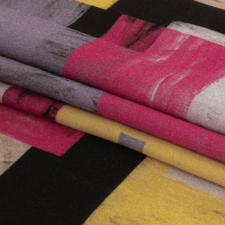Rayon Challis - Purple, Pink and Yellow Painterly Geometric - Theory of Abstraction Print - Mood Exclusive Wisteria Collection