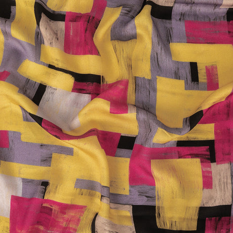 Rayon Challis - Purple, Pink and Yellow Painterly Geometric - Theory of Abstraction Print - Mood Exclusive Wisteria Collection