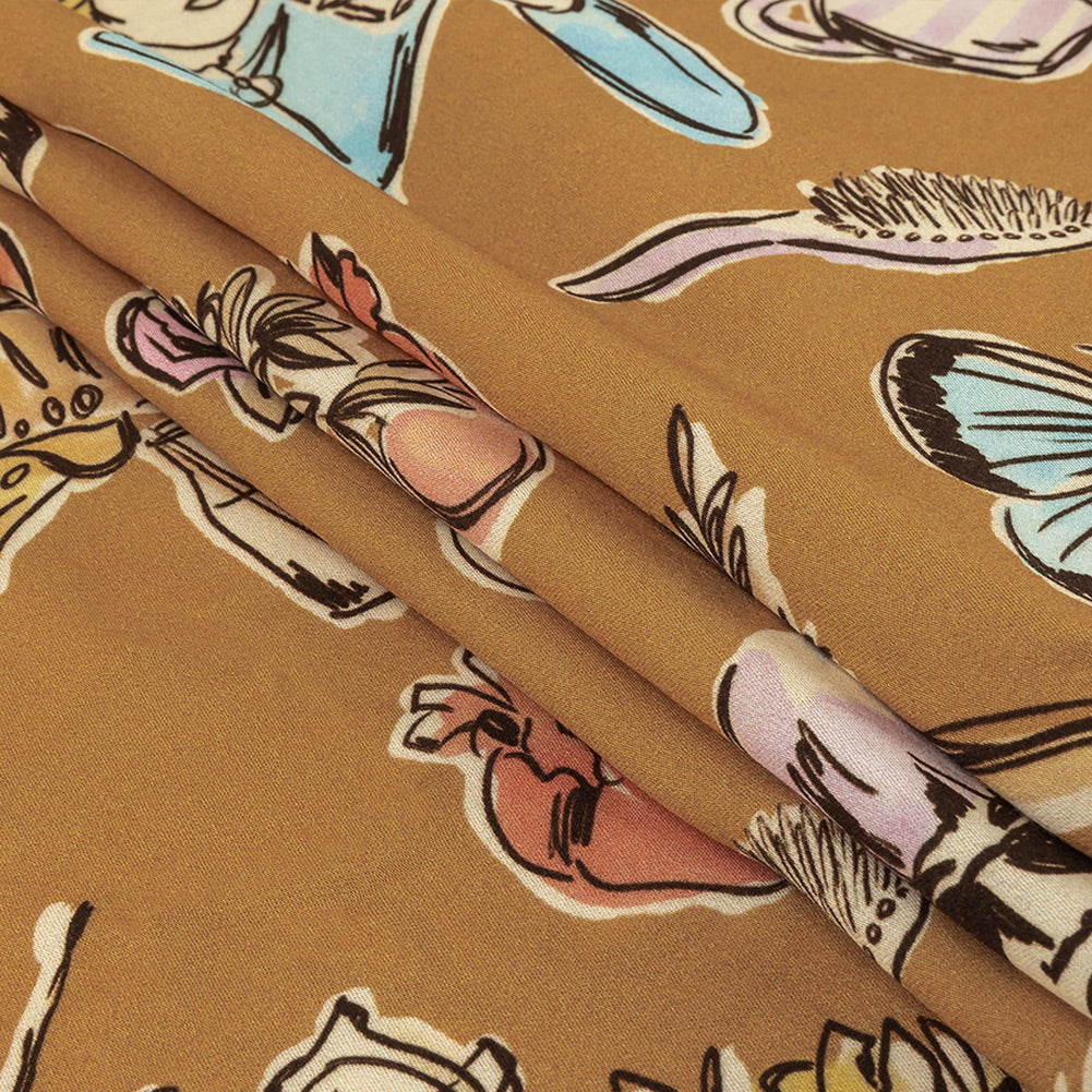 Rayon Challis - Golden Faces and Objects - Everyday Goddess Print - Mood Exclusive Wisteria Collection