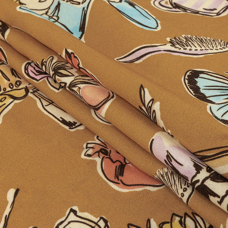 Rayon Challis - Golden Faces and Objects - Everyday Goddess Print - Mood Exclusive Wisteria Collection