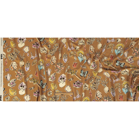 Rayon Challis - Golden Faces and Objects - Everyday Goddess Print - Mood Exclusive Wisteria Collection