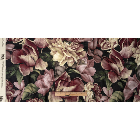Rayon Challis - Black and Plum Floral - Vision of Romance Print - Mood Exclusive Wisteria Collection