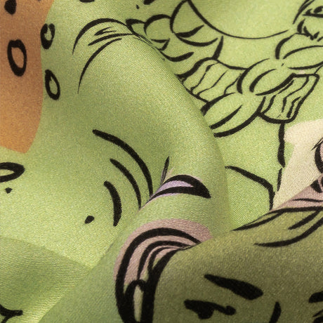 Rayon Challis - Purple and Green Figures and Doodles - Serene Souls Print - Mood Exclusive Wisteria Collection