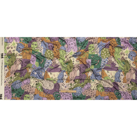Rayon Challis - Purple and Green Figures and Doodles - Serene Souls Print - Mood Exclusive Wisteria Collection