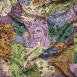 Rayon Challis - Purple and Green Figures and Doodles - Serene Souls Print - Mood Exclusive Wisteria Collection