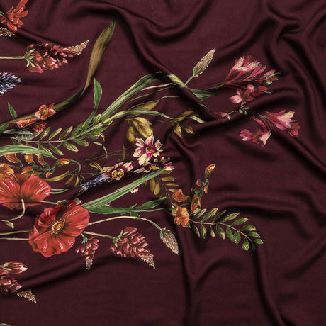 Rayon Challis - Dark Purple Floral - Wild Fantasia Print - Mood Exclusive Wisteria Collection