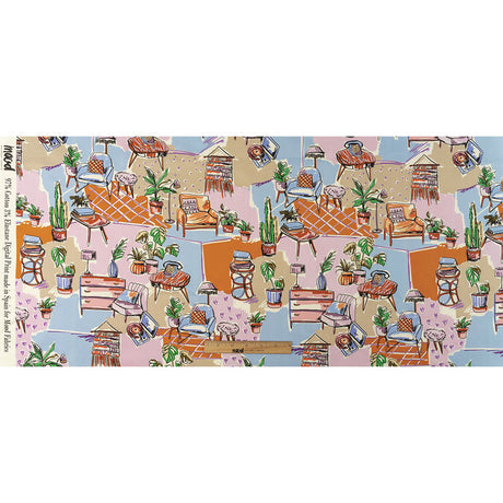 Stretch Cotton Sateen - Multicolor Indoor Spaces - Where You're Planted Print - Mood Exclusive Wisteria Collection