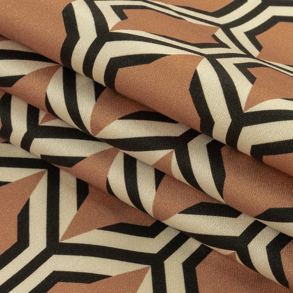Stretch Cotton Sateen - Warm Tan Honeycomb Geometric - Sweet as Honey Print - Mood Exclusive Wisteria Collection