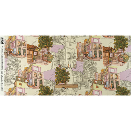 Stretch Cotton Sateen - Multicolor Streetscapes and Trees - Growing Roots Print - Mood Exclusive Wisteria Collection